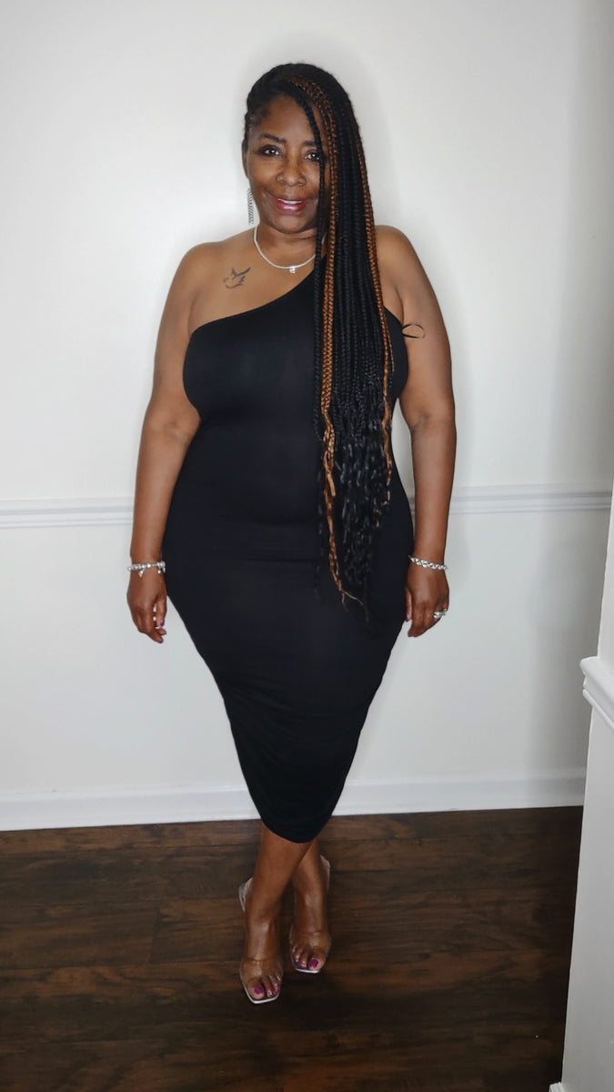 Ruched One Shoulder Midi Bodycon Dress  SophistiKated Queen Boutique