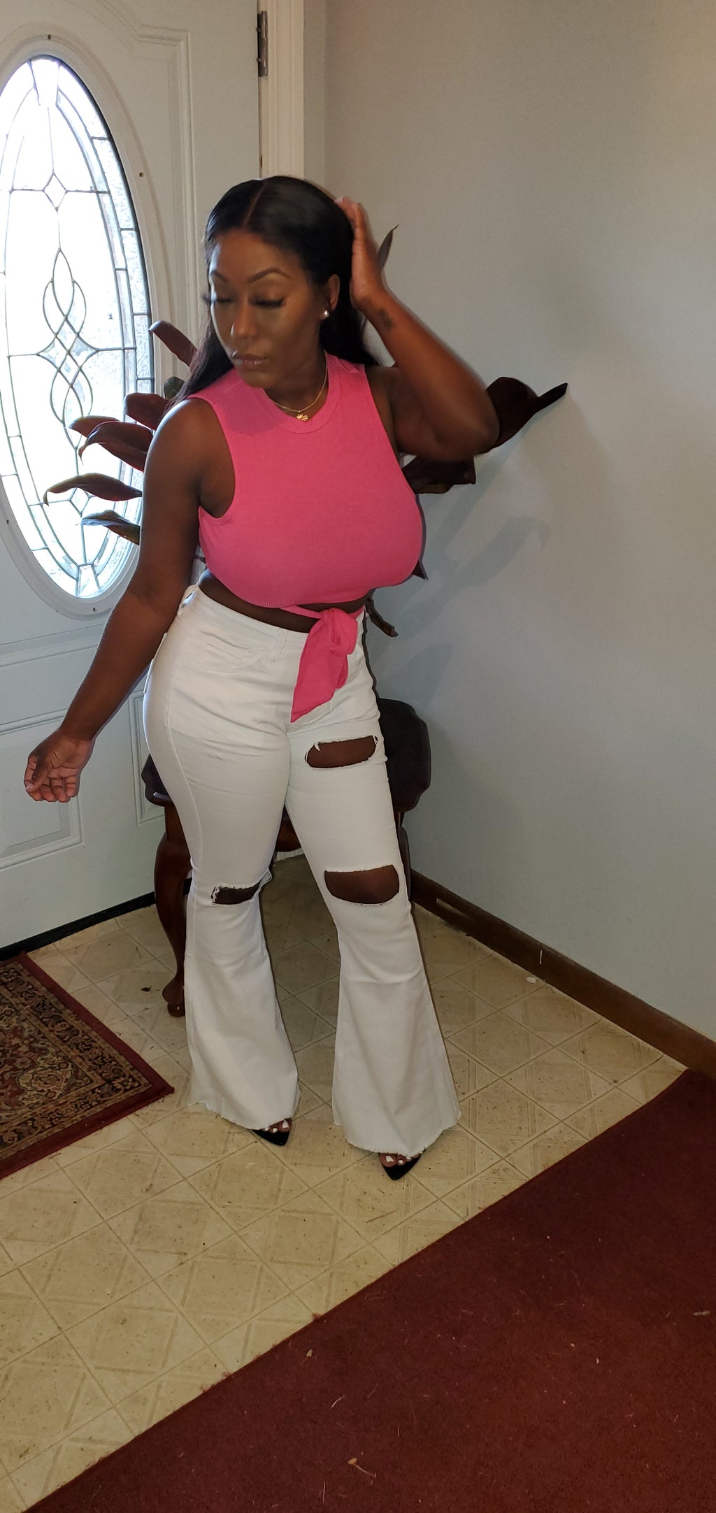 White Stretch Hole Denim Flare