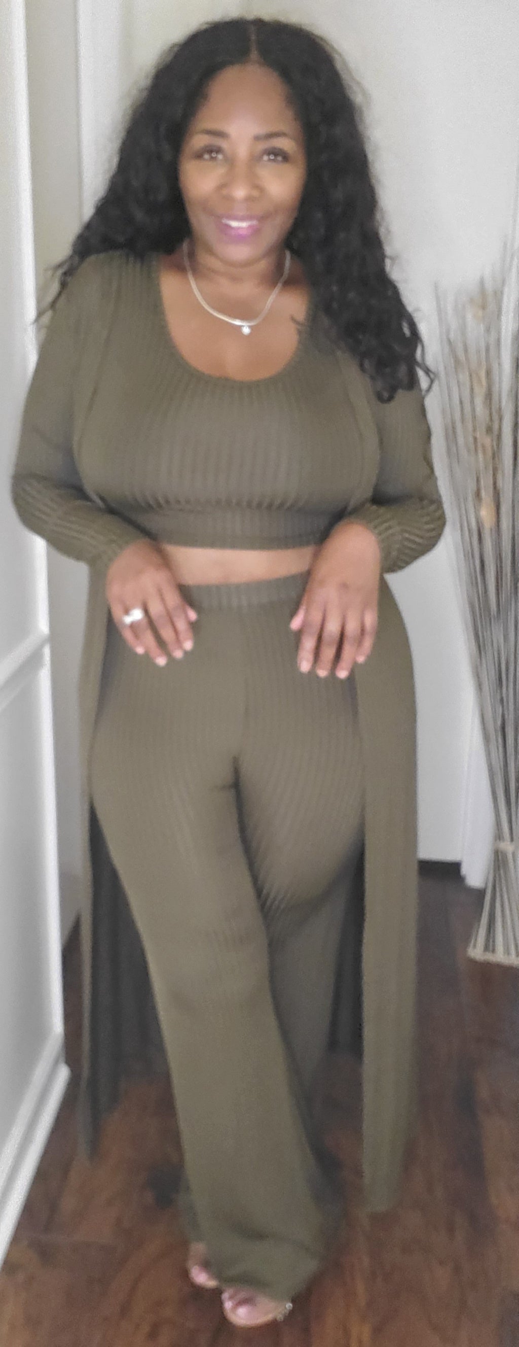 Olive Cover Girl Cardigan Pant Set
