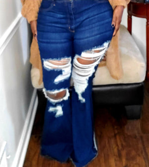 Wide Leg Curvy Queen Destructuve Jeans