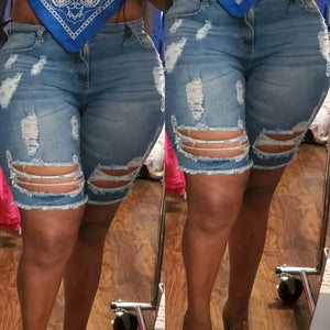Ripped jean shorts